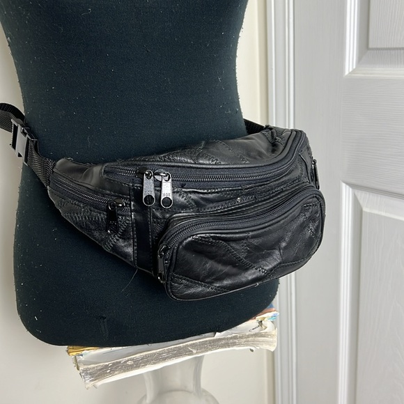 Vintage Y2k Patched Work Leather 5 Zippered Funny Pack - Picture 13 of 15